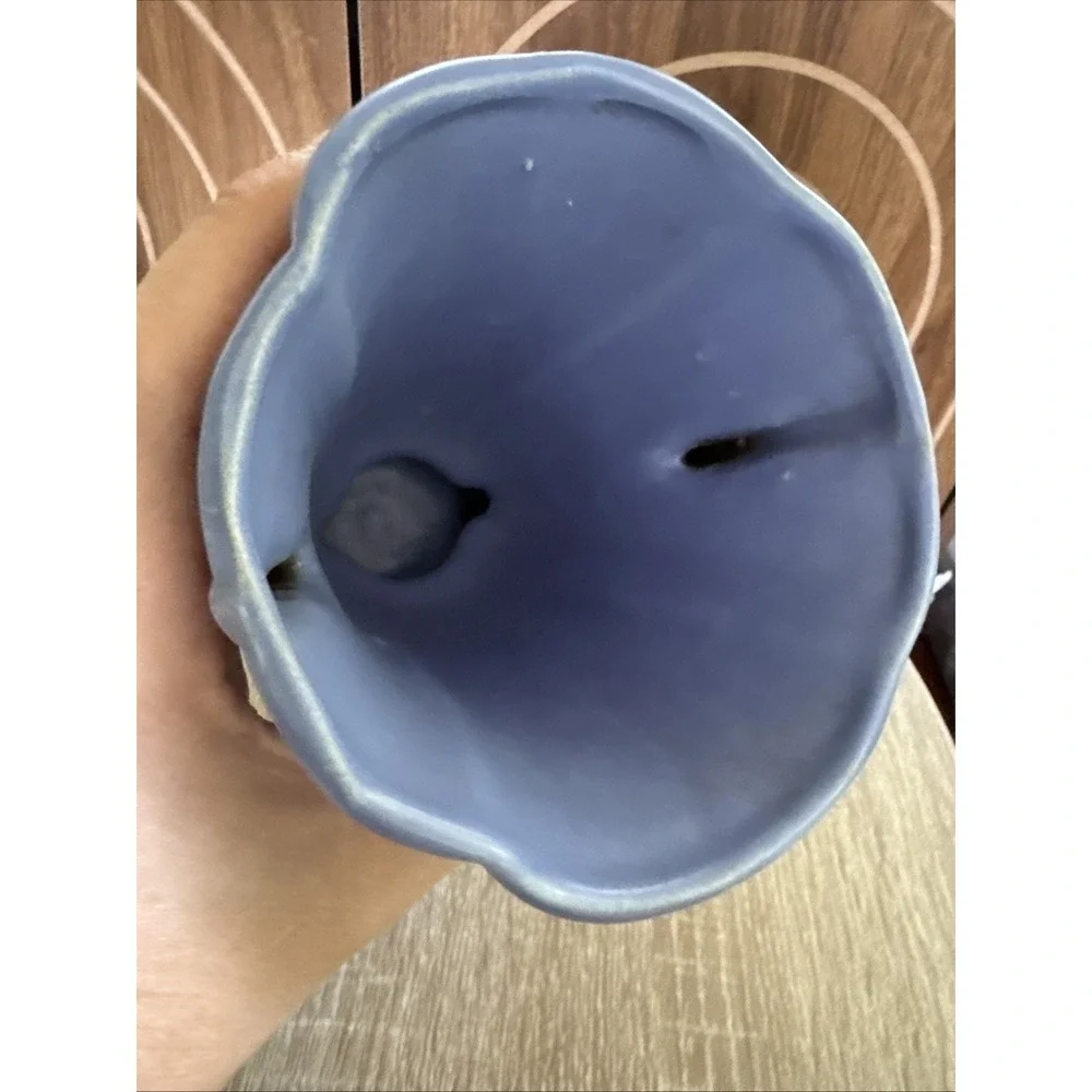 Vtg Niloak Blue Two Handled Angle Winged Vase Art Deco Pottery 7